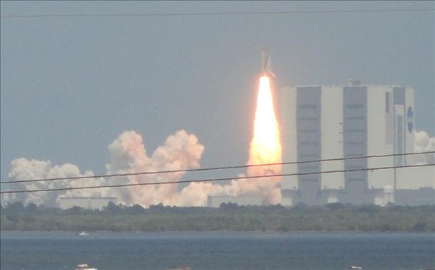 STS-135 launch as seen from the KSC Astronaut Hall of Fame